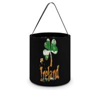 FJQWKLF Irish Flag Clover Halloween Trick Or Treat Bags Funny Candy Bucket Tote Bag with Handles Party Gift Bags 7.9×8.3×7.1
