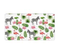 FJQWKLF Large Gaming Mouse Pad Compatible with Green Palm Leaf Zebra Pink Flamingo Floral, Extended Desk Mousepad with Stitched Edges, Non-Slip Base, Keyboard Pads for Office Home, 16x29.5 in