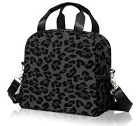 FJQWKLF Lunch Bag for Women, Black Leopard Lunch Bags Insulated Lunch Box with Adjustable Shoulder for Girls Adult,Reusable Small Cheetah Lunch Tote Bags for Work School