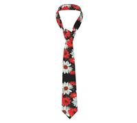 FJQWKLF Men's Ties Red Flower And White Daisy Printed Classic Necktie Extra Long Causal Neck Tie