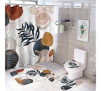 FJQWKLF Modern Mid Century Art Shower Curtain Sets with Rugs 4 Piece Accessories Bathroom Curtains Shower Set Include Shower Curtain Non-Slip Rug Toilet Lid Cover Bath Mat One Size