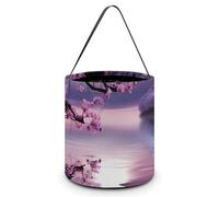FJQWKLF Purple Cherry Flowers Moon Ocean Halloween Trick Or Treat Bags Funny Candy Bucket Tote Bag with Handles Party Gift Bags 7.9×8.3×7.1