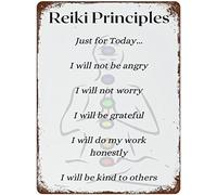 FJQWKLF Retro Yoga Knowledge Paintings Wall Art Reiki Principles Metal SignModern Art Prints Metal SignWall Decor Club Bar People Cave Gym Decor 12x16 Inch