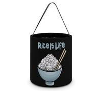 FJQWKLF Rice is Life Halloween Trick Or Treat Bags Funny Candy Bucket Tote Bag with Handles Party Gift Bags 7.9×8.3×7.1