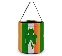 FJQWKLF Shamrock Icon on Ireland Flag Halloween Trick Or Treat Bags Funny Candy Bucket Tote Bag with Handles Party Gift Bags 7.9×8.3×7.1