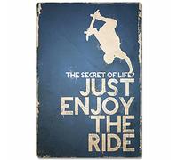 FJQWKLF Skateboard Boy Metal Posters Sports Wall Decor Metal Signs Bathroom Decor Club Decor The Secret Of Life Just Enjoy The Ride Bedroom Decor Plaque 8x12 Inches