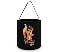 FJQWKLF Skater Squirrel Halloween Trick Or Treat Bags Funny Candy Bucket Tote Bag with Handles Party Gift Bags 7.9×8.3×7.1