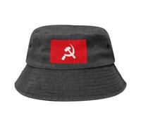 FJQWKLF South Asian Communist Banner Bucket Hat for Men Women Washed Cotton Summer Outdoor Beach Travel Sun Hat Black