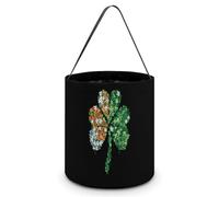 FJQWKLF St-Patrick's Day Irish Flag Clover Halloween Trick Or Treat Bags Funny Candy Bucket Tote Bag with Handles Party Gift Bags 7.9×8.3×7.1