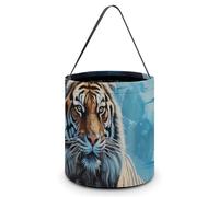 FJQWKLF Tiger Full Moon Halloween Trick Or Treat Bags Funny Candy Bucket Tote Bag with Handles Party Gift Bags 7.9×8.3×7.1