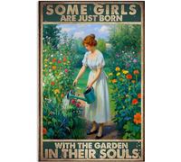 FJQWKLF Vintage Metal Sign Aluminum Sign Some Girls Are Just Born With The Garden In THEIR SOULS Tin Signs Retro Wall Decor for Home, Cafe, and Garden - Gift For Home Decor 8x12 inch
