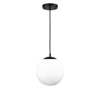FJROnline E27 Modern Globe Pendant Light, Modern Milk White Opal Glass Ball Globe Ceiling Light Fitting for Kitchen Dining Room Bedroom (Black, 15CM)