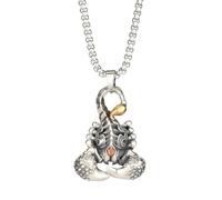 FJTNSQXSZ Men's skull necklace, scorpion/wings/deer head/eagle/feather/fist/stainless steel necklace, silver skull pendant, hip-hop punk pendant, sweater, vintage merchandise gift (silver 6)