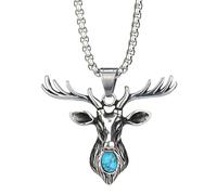 FJTNSQXSZ Men's skull necklace, scorpion/wings/deer head/eagle/feather/fist/stainless steel necklace, silver skull pendant, hip-hop punk pendant, sweater, vintage merchandise gift (silver 5)