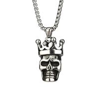 FJTNSQXSZ Men's skull necklace, scorpion/wings/deer head/eagle/feather/fist/stainless steel necklace, silver skull pendant, hip-hop punk pendant, sweater, vintage merchandise gift (silver 1)