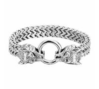 FJTNSQXSZ Men's Viking wolf head bracelet stainless steel vintage bracelet men's Nordic Viking jewelry travel amulet Odin wolf bracelet (silvery 2, 9 inch)
