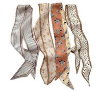 Fjuqamitix 4PCS Silk Satin Scarves Fashion Neck,Hair,and Head Scarf for Women,Boho Bandana for Bag or Accessories (Brown B)