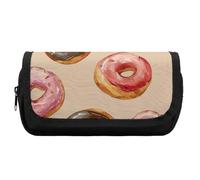 FJWKLRBV Double Layer Pencil Case Beige Donut Pattern Printed Pen Case Multi Slot Pencil Pouch Small Cosmetic Bag Big Pencil Bag Pouch Box Small Cosmetic Bag