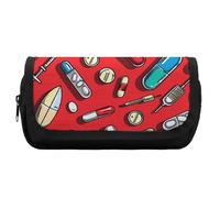 FJWKLRBV Double Layer Pencil Case Red Pill Pattern Printed Pen Case Multi Slot Pencil Pouch Small Cosmetic Bag Big Pencil Bag Pouch Box Small Cosmetic Bag