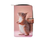 FJWKLRBV Long Leather Wallet Zipper Small Wallet Credit Card Wallet A Red Squirrel Printed Coin PocketKey Bag Holiday Gifts Unisex Passcase