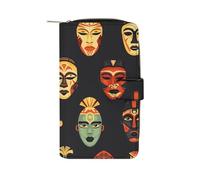 FJWKLRBV Long Leather Wallet Zipper Small Wallet Credit Card Wallet Tribal Mask Pattern Printed Coin PocketKey Bag Holiday Gifts Unisex Passcase