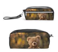 FJWKLRBV Pencil Case Bear on Wooden Table Printed Pen Case Pen Pouch Organizer Small Cosmetic Bag Big Pencil Bag Pouch Box