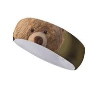 FJWKLRBV Sports Headband Bear on Wooden Table Printed Sweatband Headband Wide Headbands Sports Headbands for Running Yoga Daily Life Workout Unisex