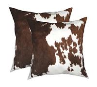 FJWMZ Western Cow Print Pillow Covers 2 Pcs Brown Cowhide Faux Fur Throw Pillow Cover 16x16 Inch Rustic Decorative Soft Farm Animal Skin Pillow Case for Home Couch Bed Sofa Decor