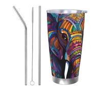 FJWSLCH 20oz Stainless Steel Tumbler with Lid and Straw Travel Coffee Mug Vacuum Insulated Travel Mug Double Wall Car Cup Thermal Mug Colorful Elephant Tumblers Gifts for Women Men