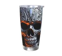 FJWSLCH 20oz Stainless Steel Tumbler with Lid and Straw Travel Coffee Mug Vacuum Insulated Travel Mug Double Wall Car Cup Thermal Mug Cool Skull Graphics Tumblers Gifts for Women Men