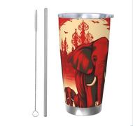 FJWSLCH 20oz Stainless Steel Tumbler with Lid and Straw Travel Coffee Mug Vacuum Insulated Travel Mug Double Wall Car Cup Thermal Mug Elephants Red Tumblers Gifts for Women Men