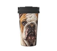 FJWSLCH 500ml Stainless Steel Tumbler with Lid and Handle Travel Coffee Mug Vacuum Insulated Travel Mugs Double Wall Car Cup Thermal Mug English-Bulldog Tumblers Gifts for Women Men