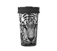 FJWSLCH 500ml Stainless Steel Tumbler with Lid and Handle Travel Coffee Mug Vacuum Insulated Travel Mugs Double Wall Car Cup Thermal Mug Black and white tiger Tumblers Gifts for Women Men