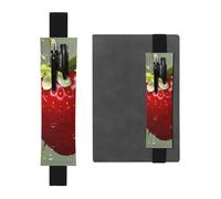 FJWSLCH Adjustable Pen Holder Elastic Band Pencil Pouch Clip PU Leather Pen Sleeve Pouch for Hardcover Journals Lovely Strawberry Pencil Holder for Notebook, Hold 2-3 Pens, Black