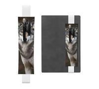 FJWSLCH Adjustable Pen Holder Elastic Band Pencil Pouch Clip PU Leather Pen Sleeve Pouch for Hardcover Journals Wild Wild Gray Wolf Pencil Holder for Notebook, Hold 2-3 Pens, White