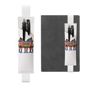 FJWSLCH Adjustable Pen Holder Elastic Band Pencil Pouch Clip PU Leather Pen Sleeve Pouch for Hardcover Journals Runner Swedish Dala Horse Folk Pencil Holder for Notebook, Hold 2-3 Pens, White