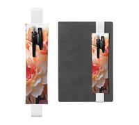 FJWSLCH Adjustable Pen Holder Elastic Band Pencil Pouch Clip PU Leather Pen Sleeve Pouch for Hardcover Journals Peach Peony Pencil Holder for Notebook, Hold 2-3 Pens, White