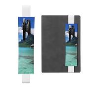 FJWSLCH Adjustable Pen Holder Elastic Band Pencil Pouch Clip PU Leather Pen Sleeve Pouch for Hardcover Journals Tahiti Beach Pencil Holder for Notebook, Hold 2-3 Pens, White