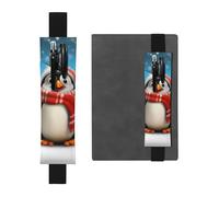 FJWSLCH Adjustable Pen Holder Elastic Band Pencil Pouch Clip PU Leather Pen Sleeve Pouch for Hardcover Journals Christmas Funny Penguins Pencil Holder for Notebook, Hold 2-3 Pens, Black