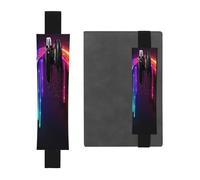 FJWSLCH Adjustable Pen Holder Elastic Band Pencil Pouch Clip PU Leather Pen Sleeve Pouch for Hardcover Journals Rainbow Neon Pencil Holder for Notebook, Hold 2-3 Pens, Black