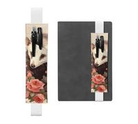 FJWSLCH Adjustable Pen Holder Elastic Band Pencil Pouch Clip PU Leather Pen Sleeve Pouch for Hardcover Journals Opossum and Roses Pencil Holder for Notebook, Hold 2-3 Pens, White