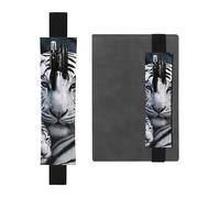 FJWSLCH Adjustable Pen Holder Elastic Band Pencil Pouch Clip PU Leather Pen Sleeve Pouch for Hardcover Journals White Tiger Pencil Holder for Notebook, Hold 2-3 Pens, Black