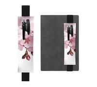 FJWSLCH Adjustable Pen Holder Elastic Band Pencil Pouch Clip PU Leather Pen Sleeve Pouch for Hardcover Journals Cherry Blossom Pencil Holder for Notebook, Hold 2-3 Pens, Black