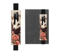 FJWSLCH Adjustable Pen Holder Elastic Band Pencil Pouch Clip PU Leather Pen Sleeve Pouch for Hardcover Journals Opossum and Roses Pencil Holder for Notebook, Hold 2-3 Pens, Black