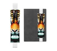 FJWSLCH Adjustable Pen Holder Elastic Band Pencil Pouch Clip PU Leather Pen Sleeve Pouch for Hardcover Journals Little Fat Tiger Head Pencil Holder for Notebook, Hold 2-3 Pens, White
