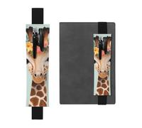 FJWSLCH Adjustable Pen Holder Elastic Band Pencil Pouch Clip PU Leather Pen Sleeve Pouch for Hardcover Journals Giraffe with Floral Pencil Holder for Notebook, Hold 2-3 Pens, Black