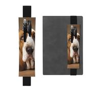 FJWSLCH Adjustable Pen Holder Elastic Band Pencil Pouch Clip PU Leather Pen Sleeve Pouch for Hardcover Journals Basset Hound Pencil Holder for Notebook, Hold 2-3 Pens, Black