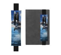 FJWSLCH Adjustable Pen Holder Elastic Band Pencil Pouch Clip PU Leather Pen Sleeve Pouch for Hardcover Journals Two Dolphins Pencil Holder for Notebook, Hold 2-3 Pens, Black