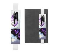 FJWSLCH Adjustable Pen Holder Elastic Band Pencil Pouch Clip PU Leather Pen Sleeve Pouch for Hardcover Journals White Purple Butterflies Pencil Holder for Notebook, Hold 2-3 Pens, White