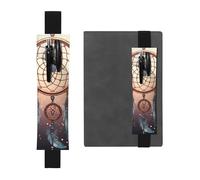 FJWSLCH Adjustable Pen Holder Elastic Band Pencil Pouch Clip PU Leather Pen Sleeve Pouch for Hardcover Journals Native American Dream Catcher Pencil Holder for Notebook, Hold 2-3 Pens, Black